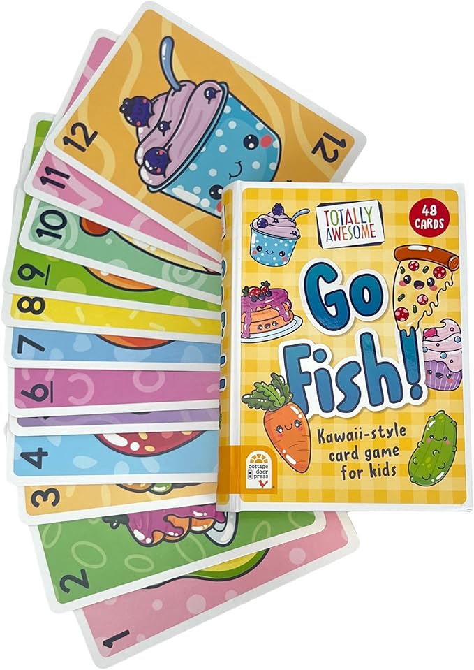 Cottage Door Press Totally Awesome Go Fish Kawaii Card Game for Kids with 48 Adorable Food Character Cards for 2 to 4 Players