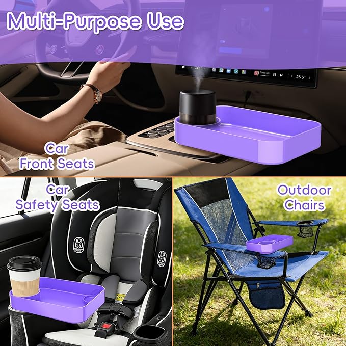 Kids Car Seat Tray, Travel Tray with Cup Holder for Toddler Baby, Kids Car Seat Food Snack Organizer for Road Trip, Stroller Snack Organizer Travel Must Haves Toddler Must Haves (Purple, 1 Pack)