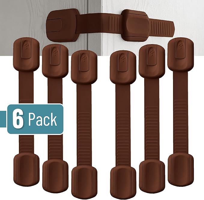 Bates- Child Safety Strap Locks, 6 Pack, Brown, Baby Cabinet Locks