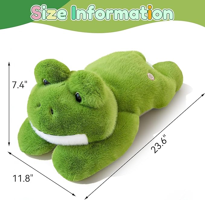 QUIRAI Weighted Stuffed Animals Frog Plush, 24" | 3.3 lb Frog Stuffed Animal, Pillowfort Weighted Plush Animals & Cute Plushies Gifts for Kids Adults