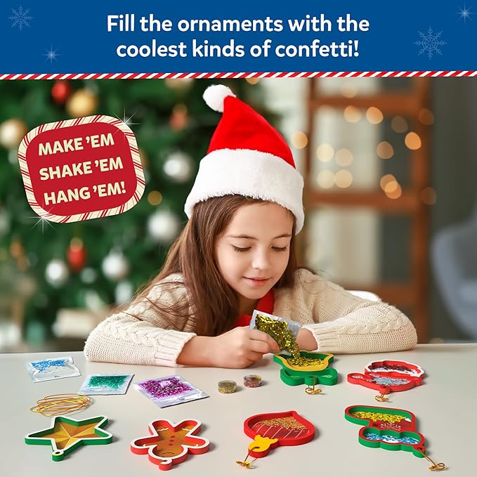 Skillmatics Shake-its – Christmas Ornament Craft Kit for Kids, DIY Make Your Own Ornaments with Keychains, Mess-Free Arts & Crafts Activity, Holiday Gift for Girls & Boys Ages 4, 5, 6, 7, 8, 9