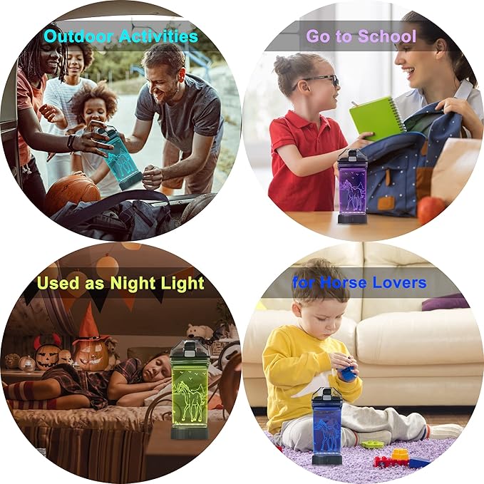 YuanDian Light Up Kids Water Bottle with 3D Horse Design- 14 OZ Tritan BPA Free - Cool Drinking Cups Gift for School Kindergarten Boys and Girls