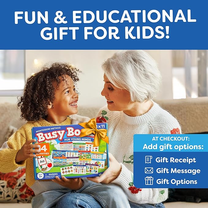 Montessori Preschool Busy Book for Toddlers Ages 3 and Up - Preassembled - Preschool Learning Activities Montessori Educational Toys - Gifts for 3 Year Old Boys, Toddler Learning Toys Activities
