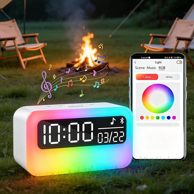 4-IN-1 White Noise Sound Machine with 24 Soothing Sounds, 4000mAh Rechargeable Camping light Bluetooth Speaker, Adjustable Night Light for Kids Adult with Time Display for Camping, Home, Party