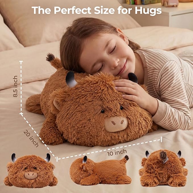 Mewaii Cute Highland Cow Plush Pillow, Kawaii Plushies Highland Cow Stuffed Animals, Squishy Plushies, Cuddle Plush Pillow for Kids & Girls (13 Inch)