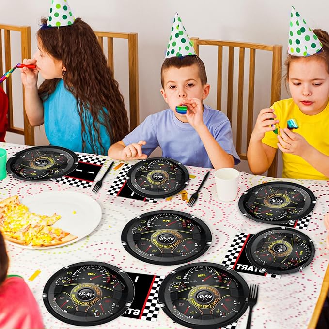 96Pcs Race Car Party Plates and Napkins for Baby Shower Birthday Decorations Supplies Racing Themed Paper Dessert Plates Start Your Engines Tableware Set for Kids Boys 24 Guests Party Decorations