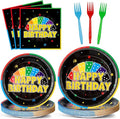 96Pcs Card Themed Birthday Party Plates and Napkins Card Game Decor Colorful Gaming Night Paper Disposable Dessert Cake Plates Gaming Themed Tableware Set for Adults Baby Shower Sleepover 24 Guests