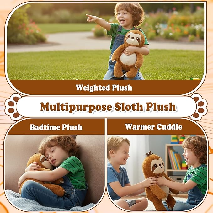 Weighted Heating Sloth Stuffed Animals - 16 Inch Big Microwavable Sloth with Zipper Cute Heating Pad Plush Toy Washable Unscented Comfort Hug Pillow for Kid Teen Adult Birthday Gift 2.2 Lbs