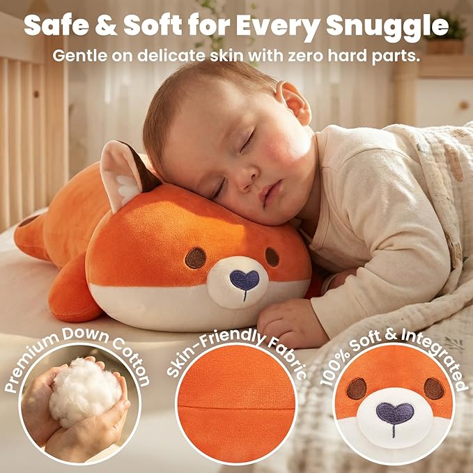 Mewaii Cute Fox Plush Pillow, Kawaii Plushies Red Fox Stuffed Animals, Squishy Plushies, Cuddle Foxes Plush Pillow for Kids & Girls (13 Inch)