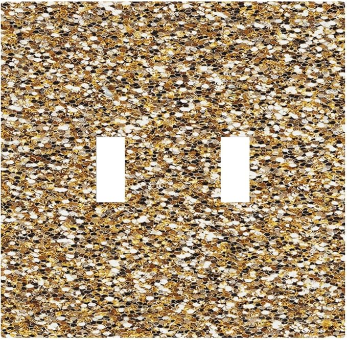 Decorative Switch Plate Covers Gold Glitter Sequins 2 Gang Double Toggle Light Switch Cover Plate Electrical Wall Plate Outlet Cover Outlet Light Switch Cover for Bedroom Cabin Decor