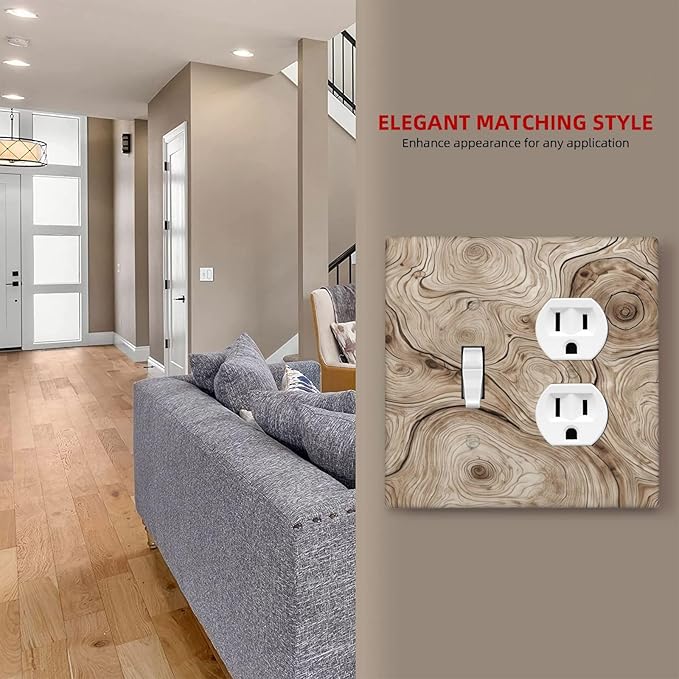 Tree Annual Rings Burl Texture Brown Wood Grain Print Wallplates 1 Toggle 1 Duplex Switch Plate Electrical GFCI Faceplate Decorative Light Switch Covers for Farmhouse Bedroom Decor