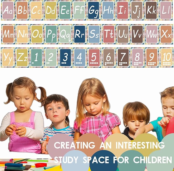 YIYDONG 36 Alphabet ABC Bulletin Board Set for Preschool English Posters Kindergarten Elementary Classroom Wall Decor Nursery Homeschool Supplies (Bohemia)