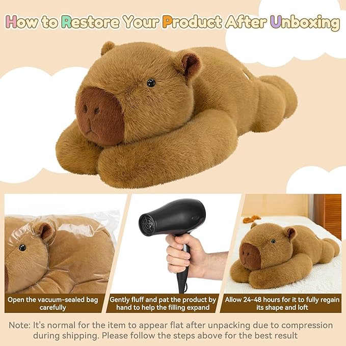 QUIRAI Capybara Plush 24" 3.3 lb Weighted Stuffed Animals, Capybara Stuffed Animal Soft Plush Pillow for Kids & Adults, Birthday & Graduation Gifts