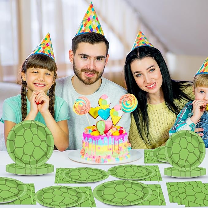 96Pcs Turtle Party Plates and Napkins Turtle Theme Birthday Party Supplies Disposable Turtle Party Paper Plates Green Sea Turtle Dessert Plates Tableware for 24 Guests Kids Teen Party Decorations