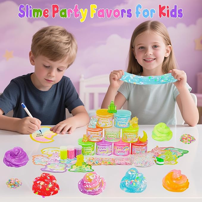 Unicorn Magic Glow-in-The-Dark Slime Kit 9 Pack with Glow Charms - DIY Slime Set Sensory Toys, Rainbow Slimes Party Favors for Girls & Boys Gift