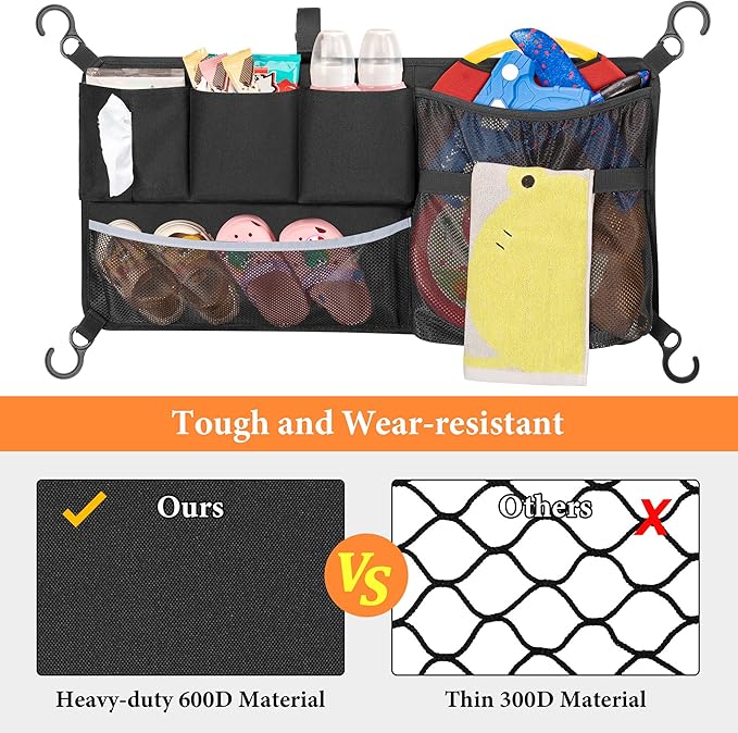 Stroller Wagon Cargo Net, Wagon Accessories Organizer Compatible with WONDERFOLD W-Series Models, Large Capacity Mesh Cargo Storage Bag with Sorting Pockets Compatible with Keenz Wagon, Black