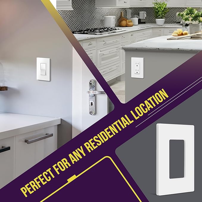ENERLITES Screwless Decorator Wall Plates Child Safe Outlet Covers, Size 1-Gang 4.68" H x 2.93” L, Unbreakable Polycarbonate Thermoplastic, SI8831-W, Glossy, White