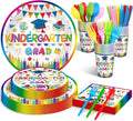 175 Pcs Kindergarten Graduation Tableware Set Party Supplies - Serves 25, Colorful Kindergarten Grad Disposable Plates, Cups, Napkins, Forks, Spoons, Knives for Kids School Graduation Decorations