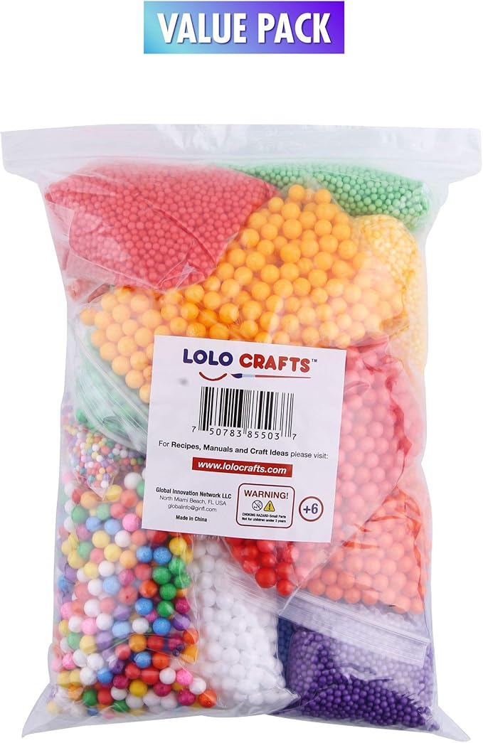 Slime Foam Beads Floam Balls – 18 Pack Microfoam Beads Kit 0.1-0.14 and 0.28-0.35 inch Colors Rainbow Fruit Beads Craft Add ins Homemade DIY Kids Ingredients Flome Styrofoam Supplies Big