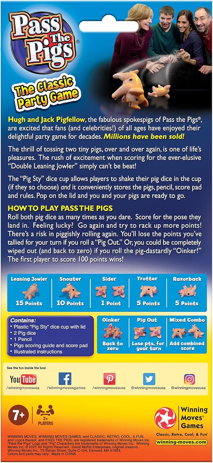 Winning Moves Pass The Pigs Games USA, a Hilarious Pig Dice Game, Family Favorite for Over 40 Years, for 2 or More Players, Ages 7+ (1046)