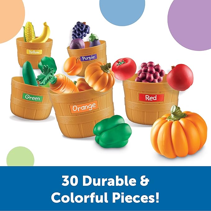 Learning Resources Farmer's Market Color Sorting Set - Play Food for Kids, Toddler Stacking Toys, Grocery and Kitchen Play Toys , Montessori, Fine Motor Skills , Gifts for Boys And Girls