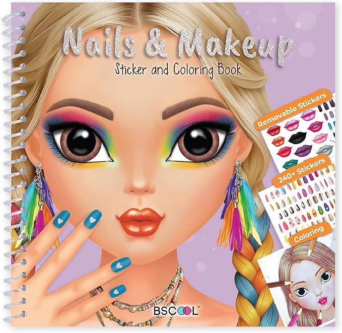 BSCOOL Drawing, Coloring & Sticker. Nails & Makeup Dress Up Sticker Book with 240+ Removable Stickers. Endless Nail Design and Makeup Combination for Kids Ages 4 and Up. Easter Gift for Girls