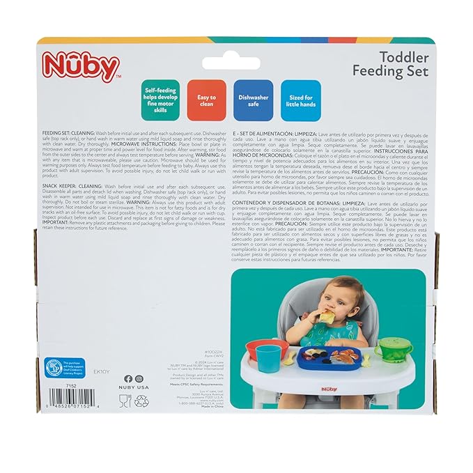 Nuby Toddler Feeding Set - 6-Piece Self-Feeding Dinnerware Set for Kids - Easy-to-Hold Training Toddler Utensils - 12+ Months