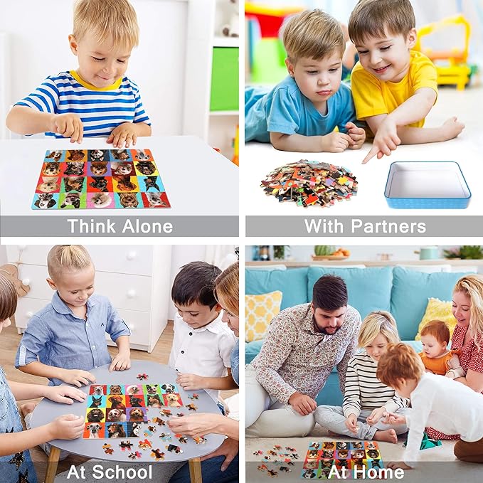 LELEMON Puzzles for Kids Ages 4-6,Dog Puzzle 100 Piece Puzzles for Kids Ages 4-8 in a Metal Box, Educational Kids Puzzles Jigsaw Puzzles 100 Piece Puzzle Games Puzzle Toys for Girls and Boys