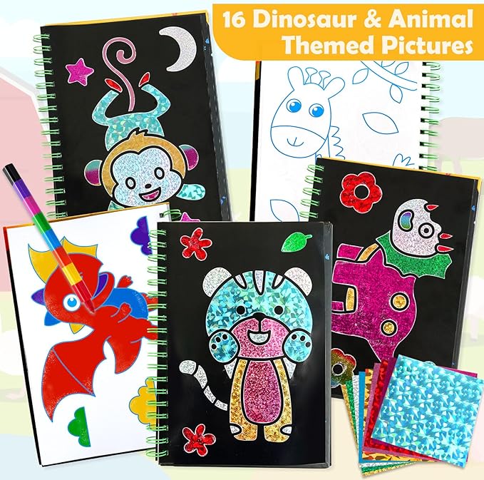 FUNNYB&G Foil Art Crafts for Kids Ages 4-8: Mother's Day 2026, Birthday Gift for Kids, Art and Crafts Supplies, Party Favors, Creative Toys for Kids 4 5 6 7 8 9 Years Old(Dinosaur Ainmal)