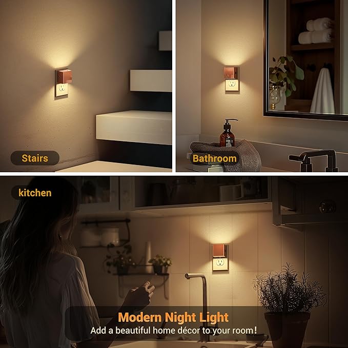 JandCase Night Light,Automatic Night Lights Plug into Wall,Dusk to Dawn,2 Pack Soft White 3000K Brightness Adjustable Nightlight for Kids Bedroom Bathroom Hallway Kitchen