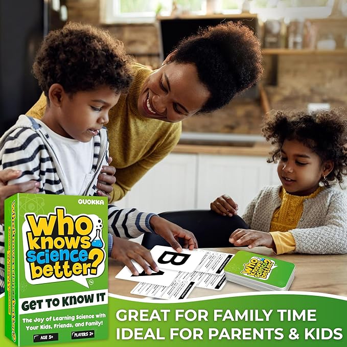 QUOKKA Board Games for Kids 8-12 – Family Games for Kids and Adults – Science Trivia Cards for Family Game Night – Who Knows Science Better – 500+ Questions – Fun Card Game for Families and Teens