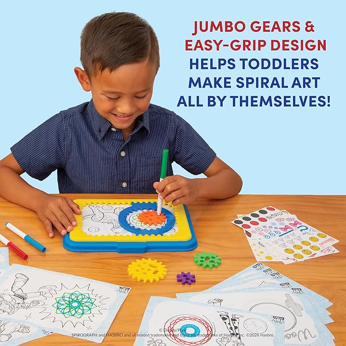 Spirograph Disney Jr. Toddler Arts and Crafts, Drawing Art Kit, Toddler Activities, Drawing Pad, Jumbo Gears, Washable Markers, Unleash Your Child Inner Artist, Ages 3+