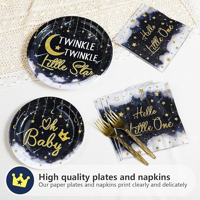 Grencian Twinkle Twinkle Little Star Decorations 96Pcs Gender Reveal Party Supplies Plates and Napkins Baby Shower Disposable Tableware for Baby Girls or Boys Gender Reveal Party Decorations Serve 24