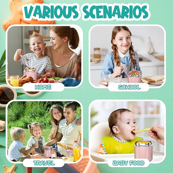 Thermo for Hot Food Kids - 15.2oz, Leak Proof Insulated Food Jar, Soup Thermo, Insulated Lunch Containers, Termos Para Comida Caliente, Wide Mouth Lunch Box with Folding Spoon and Handle