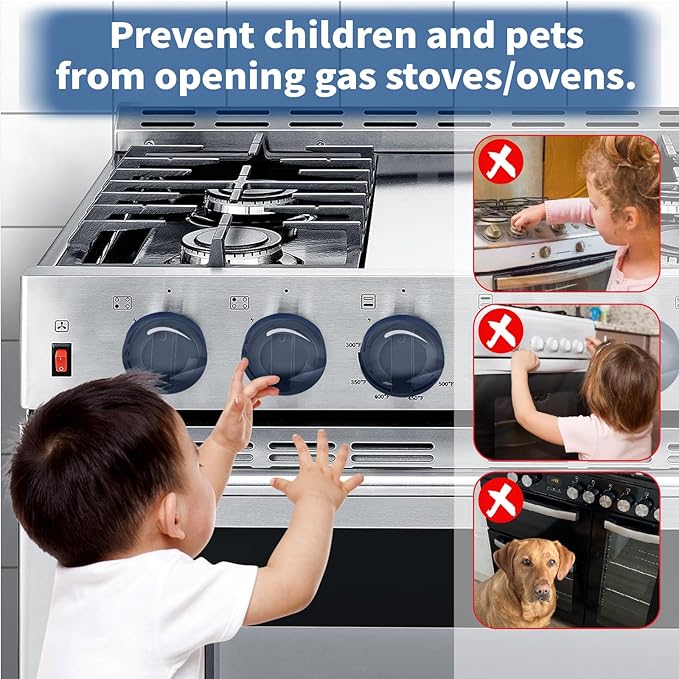 Stove Knob Safety Covers - Child Oven Safety Knobs Guard Covers 5pcs Non-Universal Large Gas Stove Knob Cooker Protective Upgraded Double Buckle for Kids Baby Pets (Black, 8.98x5.43cm)