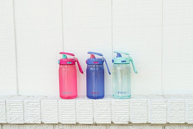 Zulu Kids Flex 16oz Tritan Plastic Water Bottle with Silicone Spout, Leak-Proof Locking Flip Lid and Soft Touch Carry Loop for School Backpack, Lunchbox, and Outdoor Sports, Pink
