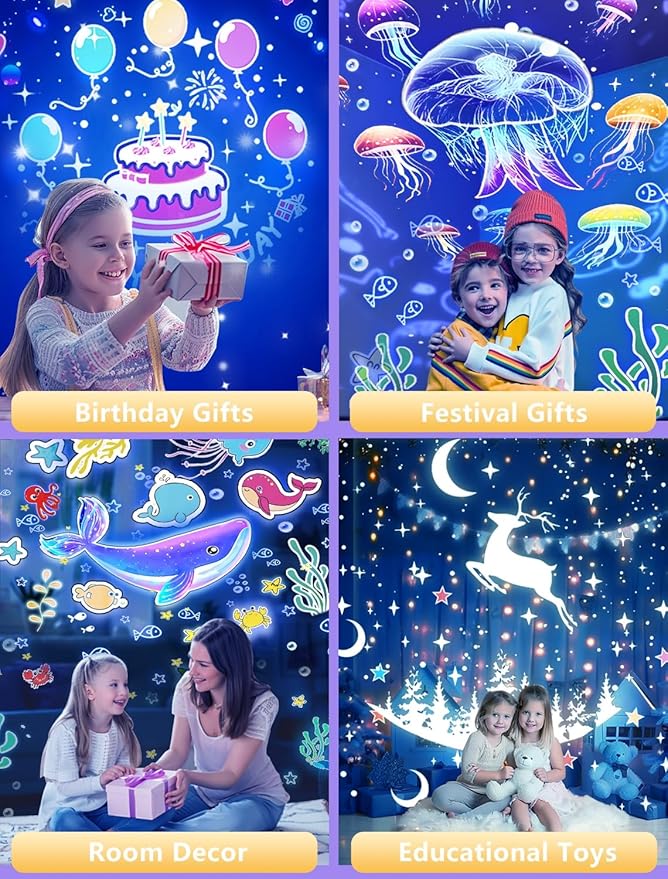 Projector Night Light for Kids + 21 Sets of Films, Night Light Projector for Bedroom, Ceiling, Kids Star Galaxy Projector with 360° Rotation for Baby Girl Boy, Birthday, Christmas, Nursery, Room Decor