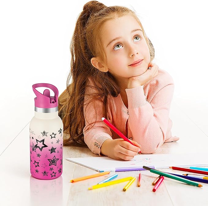 12oz Kids Water Bottle – Insulated Stainless Steel Bottle with Straw Lid, BPA-Free, Leak-Proof, for Toddlers & School Use