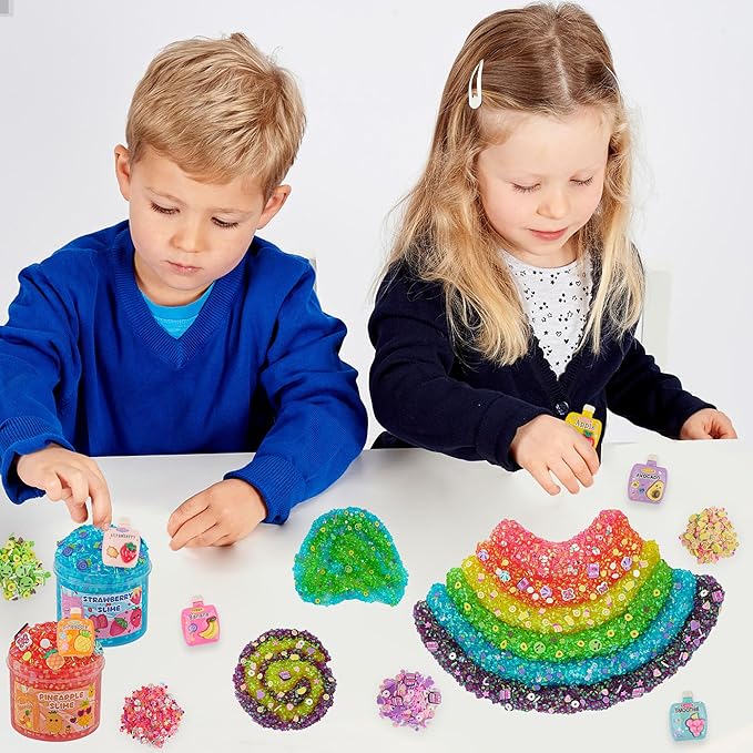 6 Pack Bingsu Crunchy Slime Kit, Rainbow Slime for Kids, with Cute Slime Charms & Add-ins, Slime Party Favors Sensory Toys, Holiday Birthday Easter Hallowmas Christmas Girls Gift & Boys Gift