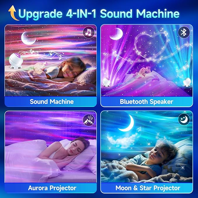 Sound Machine White Noise Machine for Sleeping, 15 Soothing Sounds & Bluetooth Speaker Aurora Light Projector, 15Colors White Noise Sound Machine for Sleep Therapy for Adults & Kids Red Light Lamp