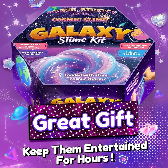 Galaxy Slime Kit for Girls, Globe and Magic Potion Kits, Clear Crystal/Butter/Glow-in-the Dark Slime Making Kit, Christmas Birthday Party Favors Toys for Kids Girls Boys 7 8 9 10 11 12