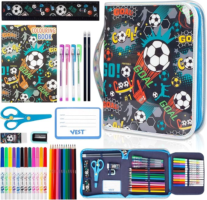 Washable Markers Set with Glitter Pencil Case, Art Supplies for Kids Ages 4-6-8, Arts Crafts Travel Coloring Kit for Boys 4 5 6 7 8 Year Old Birthday Gifts