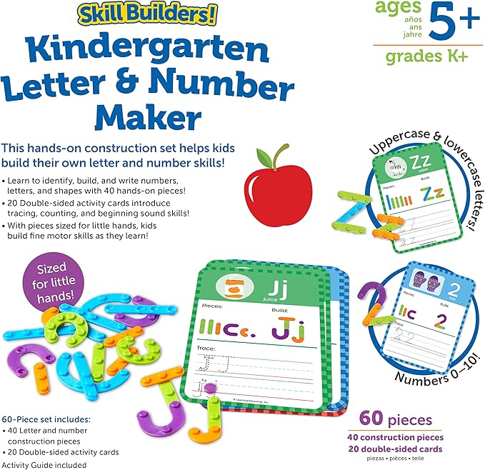 Learning Resources Skill Builders! Kindergarten Letter & Number Maker - 60 Pieces, Ages 6+ Kindergartner Learning Materials, Homeschool and Classroom Supplies, Math Games for Kids