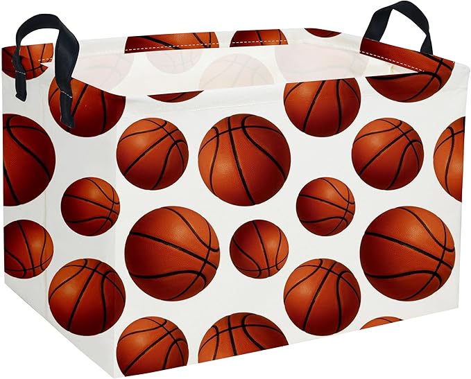 Essme Rectangular Basketball Baskets Boys Storage Box, Kids Storage Bins Organizer with Handles for Room Decor, Shelf Basket.(Basketball Basket)