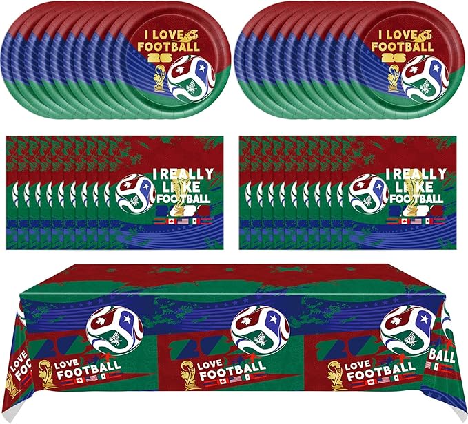 41Pcs World Cup Party Decorations World Cup 2026 Party Supplies Football Soccer Theme Plates Napkins Tablecloth,for 2026 WorldCup Watch Party Game Day Kids Birthday Global Soccer Celebration Supplies