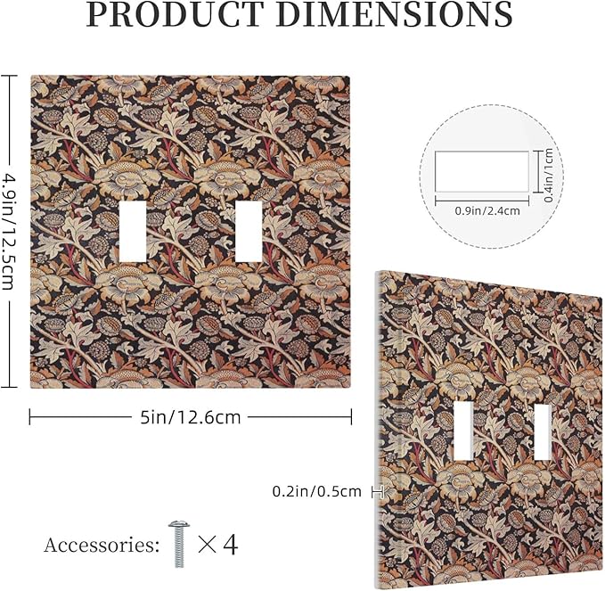 Decorative Switch Plates Vintage William Morris Floral Plants 2 Gang Double Toggle Wall Plate Outlet Light Switch Cover Electrical Faceplate for Bedroom living Room Decor