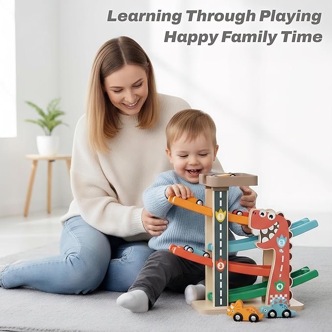 Montessori Toys for 1 Year Old Boy, Toddler Toys 1-2, First Birthday Gifts for Boys, Dinosaur Themed Toy Vehicle Set