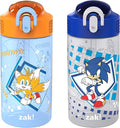 Zak Designs Sonic Kids' 2-Pack Leak-Proof Water Bottles With Straw, Handle and Pop-Up Spout Cover