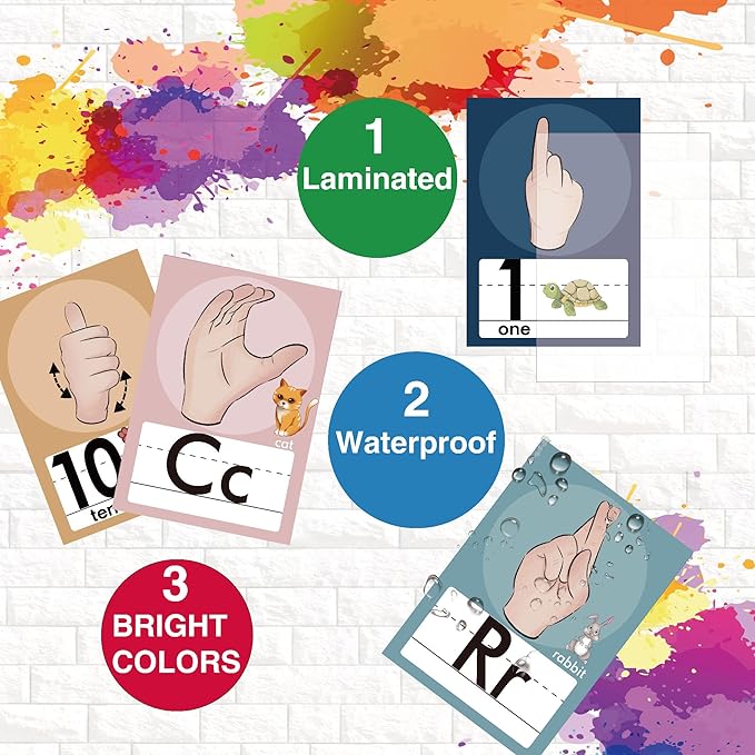 YIYDONG 36 Pieces ASL Alphabet Line Bulletin Board Set ABC Number Sign Language Flash Cards Wall Decorations for Pre-School Kindergarten Elementary Classroom Nursery Homeschool (Boho)
