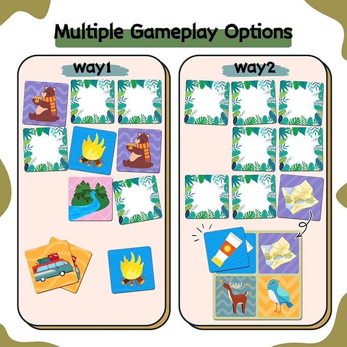 zheyistep 100 PCS Camping Matching Game for Kids Toddlers Memory Game, Toddler Camping Theme Match Games Concentration Card Game for Boys Girls Preschool Learning Activities